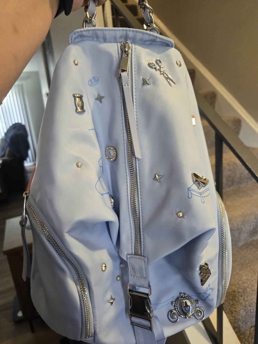 Loungefly Pastel Blue Backpack with Silver Hardware and Charm Accents